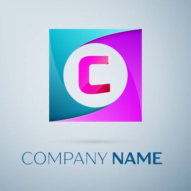 C harfi vektör logo sembol gri arka plan üzerinde renkli meydanında. Tasarımınız için vektör şablonu