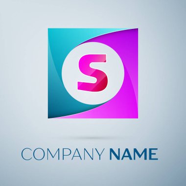 S harfi vektör logo sembol gri arka plan üzerinde renkli meydanında. Tasarımınız için vektör şablonu