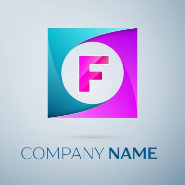 F harfi vektör logo sembol gri arka plan üzerinde renkli meydanında. Tasarımınız için vektör şablonu