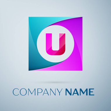 U harfi vektör logo sembol gri arka plan üzerinde renkli meydanında. Tasarımınız için vektör şablonu