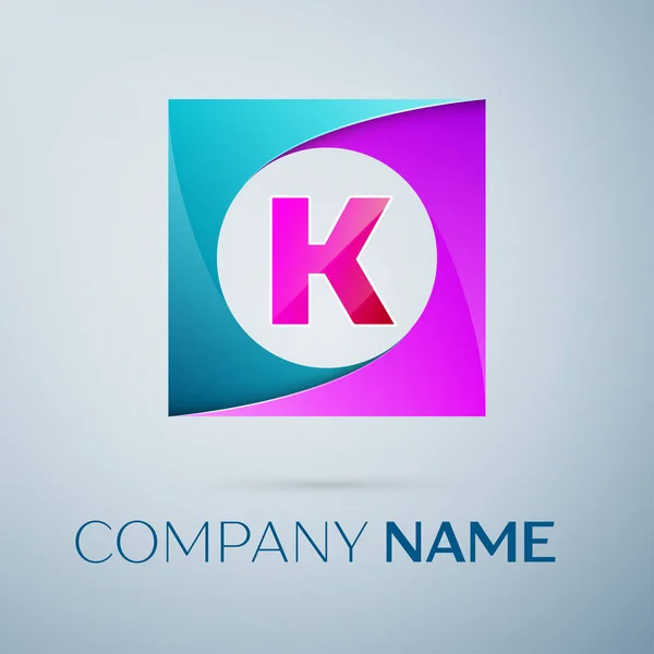 Litera K symbol wektor logo w kolorowy kwadrat na szarym tle. Wektor szablon dla Twojego projektu — Wektor stockowy