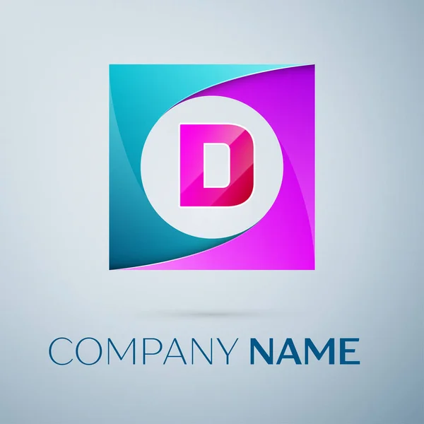 Символ векторного логотипа буквы D на красочном квадрате на сером фоне. Векторный шаблон для Вашего дизайна — стоковый вектор