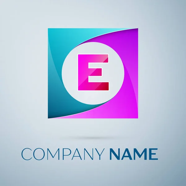 Lettera E simbolo del logo vettoriale nel quadrato colorato su sfondo grigio. Modello vettoriale per il tuo design — Vettoriale Stock