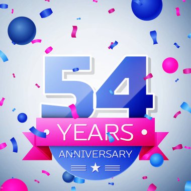 Elli dört yıl yıldönümü kutlamaları gri arka plan üzerinde. Yıldönümü şerit