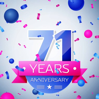 Yetmiş bir yıl yıldönümü kutlamaları gri arka plan üzerinde. Yıldönümü şerit