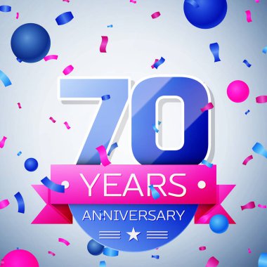 Yetmiş yıl yıldönümü kutlamaları gri arka plan üzerinde. Yıldönümü şerit