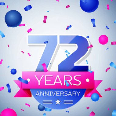 Yetmiş iki yıl yıldönümü kutlamaları gri arka plan üzerinde. Yıldönümü şerit