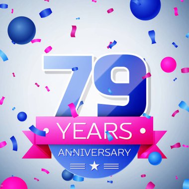 Yetmiş dokuz yıl yıldönümü kutlamaları gri arka plan üzerinde. Yıldönümü şerit