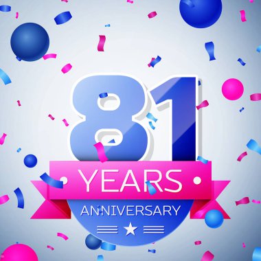 Seksen bir yıl yıldönümü kutlamaları gri arka plan üzerinde. Yıldönümü şerit