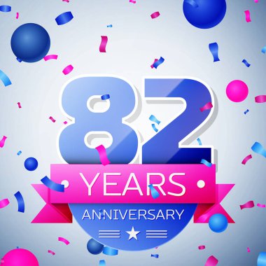 Seksen iki yıl yıldönümü kutlamaları gri arka plan üzerinde. Yıldönümü şerit