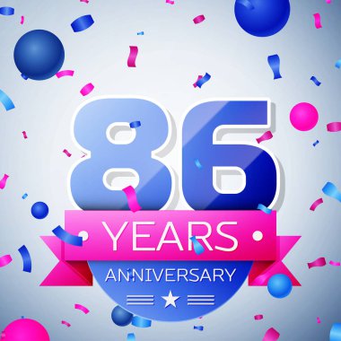 Seksen altı yıl yıldönümü kutlamaları gri arka plan üzerinde. Yıldönümü şerit