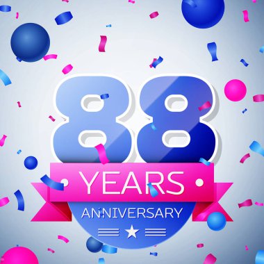 Seksen sekiz yıl yıldönümü kutlamaları gri arka plan üzerinde. Yıldönümü şerit