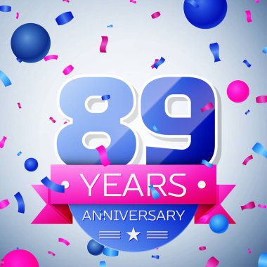 Seksen dokuz yıl yıldönümü kutlamaları gri arka plan üzerinde. Yıldönümü şerit