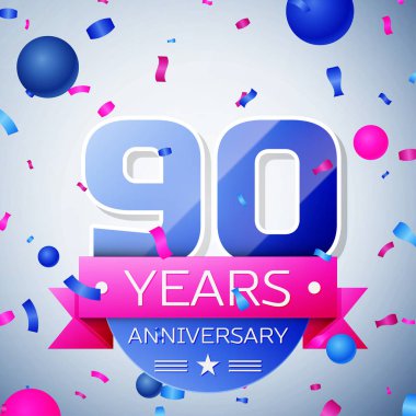 Ninetyyears yıldönümü kutlamaları gri arka plan üzerinde. Yıldönümü şerit