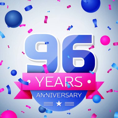 Doksan altı yıl yıldönümü kutlamaları gri arka plan üzerinde. Yıldönümü şerit