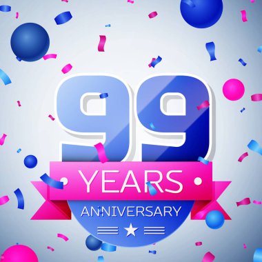 Doksan dokuz yıl yıldönümü kutlamaları gri arka plan üzerinde. Yıldönümü şerit