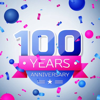 Yüz yıl yıldönümü kutlamaları gri arka plan üzerinde. Yıldönümü şerit