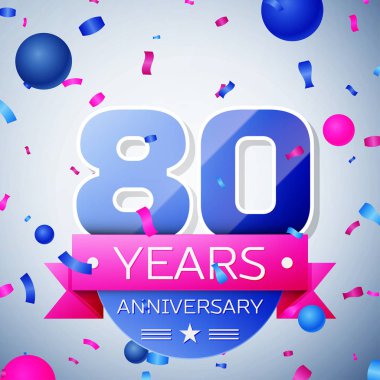 Seksen yıl yıldönümü kutlamaları gri arka plan üzerinde. Yıldönümü şerit