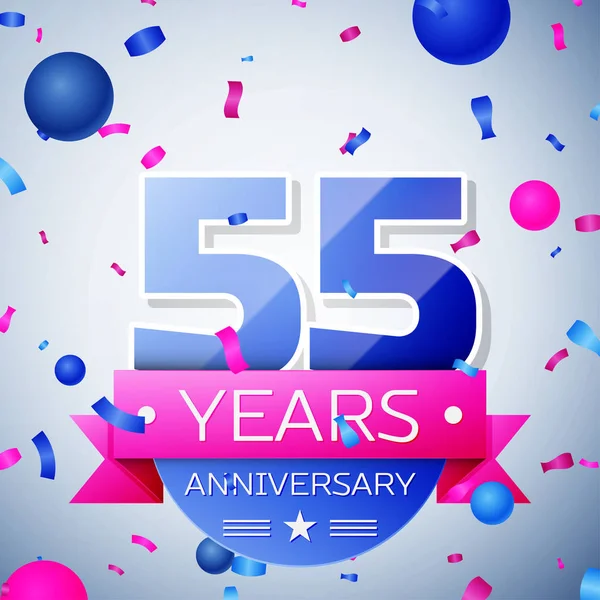 Elli beş yıl yıldönümü kutlamaları gri arka plan üzerinde. Yıldönümü şerit