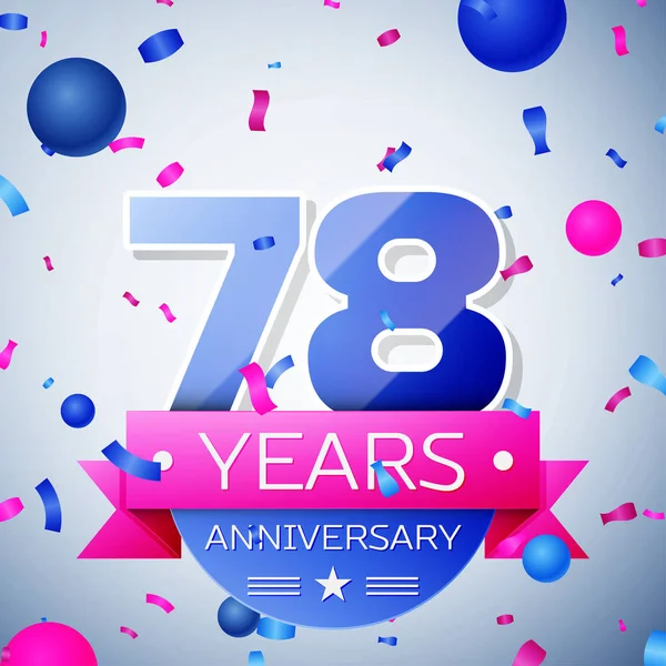 Seventy eight years anniversary celebration on grey background. Anniversary ribbon — Stock Vector