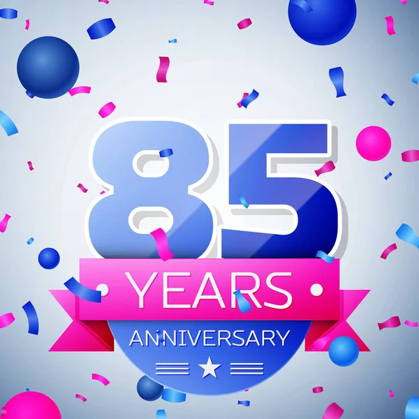 Seksen beş yıl yıldönümü kutlamaları gri arka plan üzerinde. Yıldönümü şerit