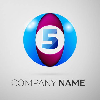 Beş numaralı vektör logo sembol gri arka plan üzerinde renkli daire içinde. Tasarımınız için vektör şablonu