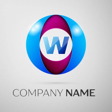 Harf W vektör logo sembol gri arka plan üzerinde renkli daire içinde. Tasarımınız için vektör şablonu