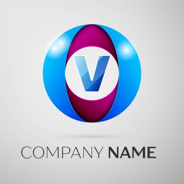 Harf V logo sembol gri arka plan üzerinde renkli daire içinde. Tasarımınız için vektör şablonu