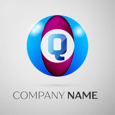 Harf Q vektör logo sembol gri arka plan üzerinde renkli daire içinde. Tasarımınız için vektör şablonu