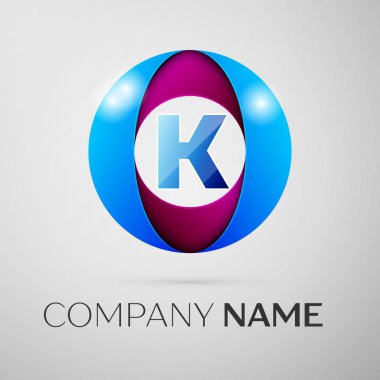 K harfi vektör logo sembol gri arka plan üzerinde renkli daire içinde. Tasarımınız için vektör şablonu