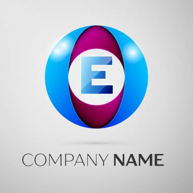 E harfinin vektör logo sembol gri arka plan üzerinde renkli daire içinde. Tasarımınız için vektör şablonu