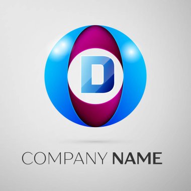 D harfi vektör logo sembol gri arka plan üzerinde renkli daire içinde. Tasarımınız için vektör şablonu