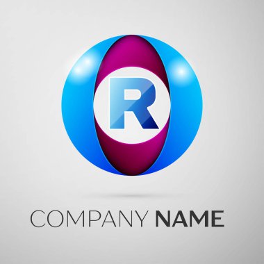 Harf R vektör logo sembol gri arka plan üzerinde renkli daire içinde. Tasarımınız için vektör şablonu