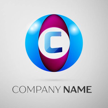 C harfi vektör logo sembol gri arka plan üzerinde renkli daire içinde. Tasarımınız için vektör şablonu