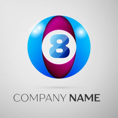 Sekiz numaralı vektör logo sembol gri arka plan üzerinde renkli daire içinde. Tasarımınız için vektör şablonu