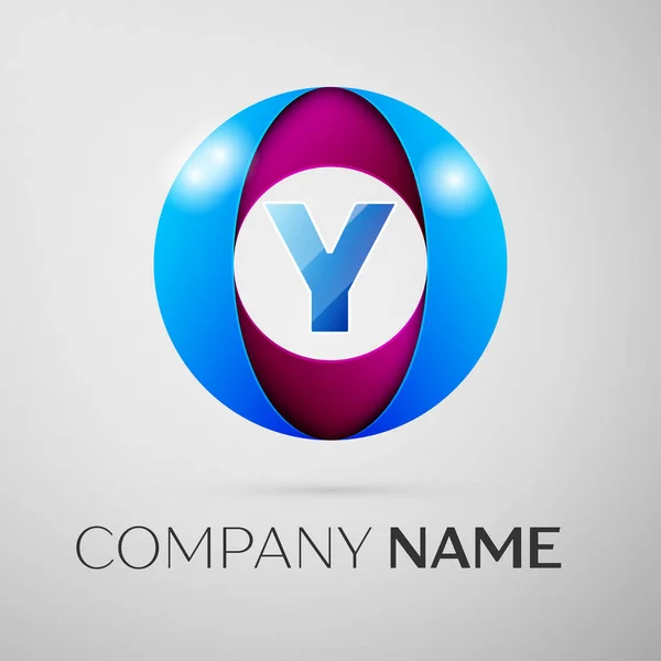 Символ векторного логотипа буквы Y в красочном круге на сером фоне. Векторный шаблон для Вашего дизайна — стоковый вектор