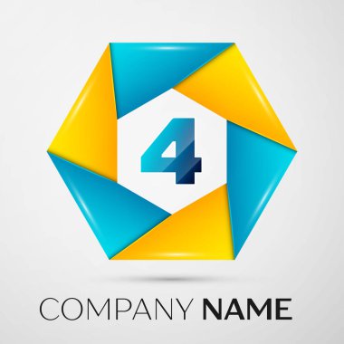 Dört numaralı vektör logo sembol gri arka plan üzerinde renkli daire içinde. Tasarımınız için vektör şablonu