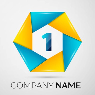 Bir numaralı vektör logo sembol gri arka plan üzerinde renkli daire içinde. Tasarımınız için vektör şablonu