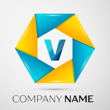 Harf V vektör logo sembol gri arka plan üzerinde renkli daire içinde. Tasarımınız için vektör şablonu
