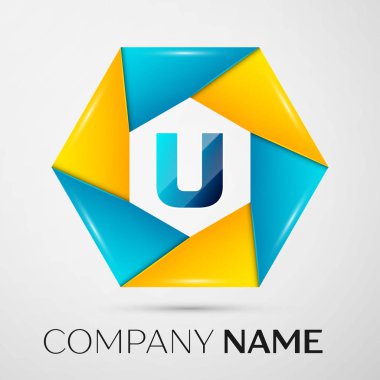 U harfi vektör logo sembol gri arka plan üzerinde renkli daire içinde. Tasarımınız için vektör şablonu