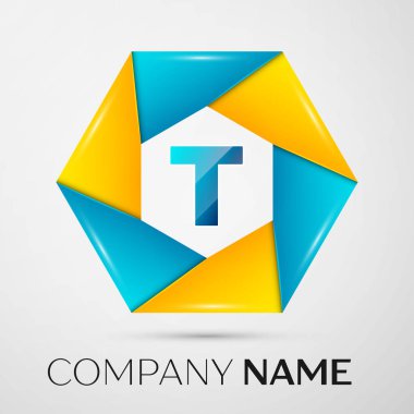 T harfinin vektör logo sembol gri arka plan üzerinde renkli daire içinde. Tasarımınız için vektör şablonu