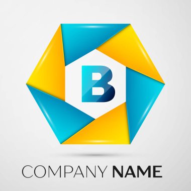 B harfi vektör logo sembol gri arka plan üzerinde renkli daire içinde. Tasarımınız için vektör şablonu