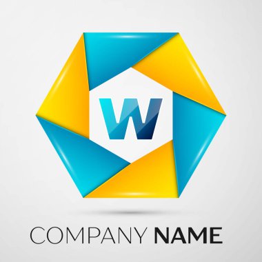 Harf W vektör logo sembol gri arka plan üzerinde renkli daire içinde. Tasarımınız için vektör şablonu