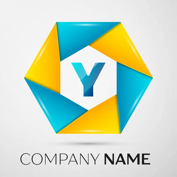 Символ векторного логотипа буквы Y в красочном круге на сером фоне. Векторный шаблон для Вашего дизайна — стоковый вектор