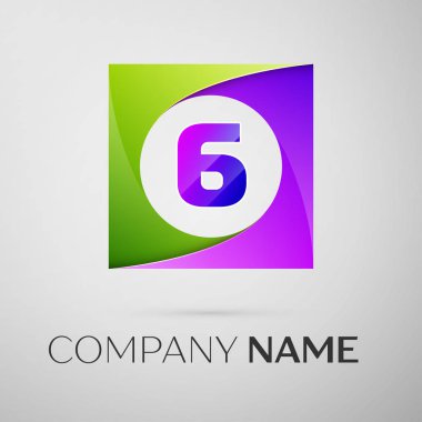 Altı numaralı vektör logo sembol gri arka plan üzerinde renkli meydanında. Tasarımınız için vektör şablonu