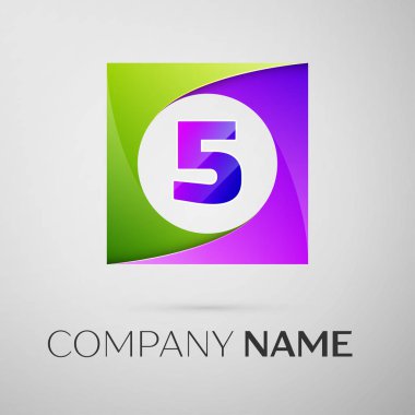 Beş numaralı vektör logo sembol gri arka plan üzerinde renkli meydanında. Tasarımınız için vektör şablonu