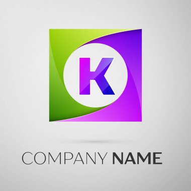 K harfi vektör logo sembol gri arka plan üzerinde renkli meydanında. Tasarımınız için vektör şablonu