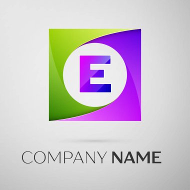 E harfinin vektör logo sembol gri arka plan üzerinde renkli meydanında. Tasarımınız için vektör şablonu