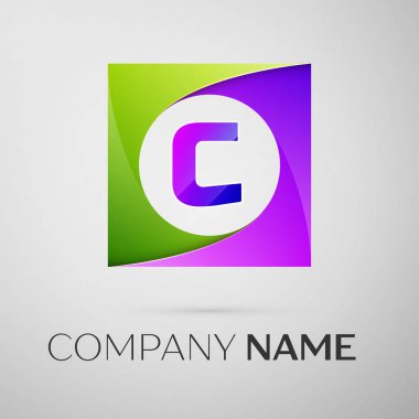 C harfi vektör logo sembol gri arka plan üzerinde renkli meydanında. Tasarımınız için vektör şablonu