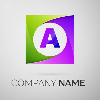 A harfi vektör logo sembol gri arka plan üzerinde renkli meydanında. Tasarımınız için vektör şablonu